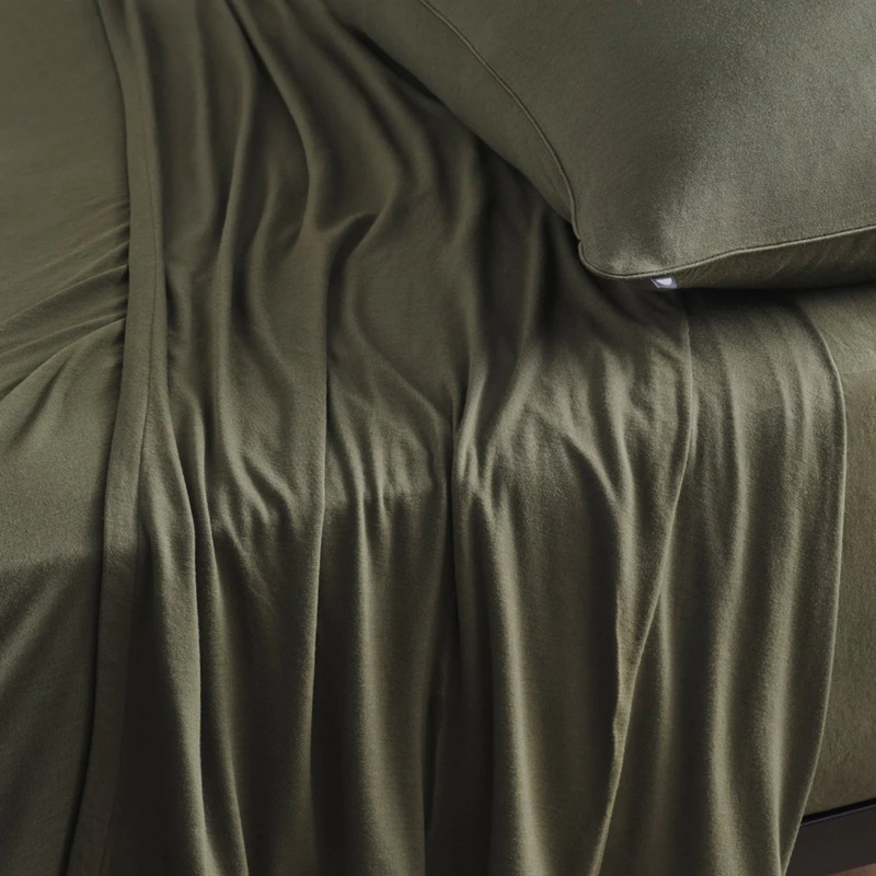 Merino Jersey Flat Sheet – Olive Grove – Super King