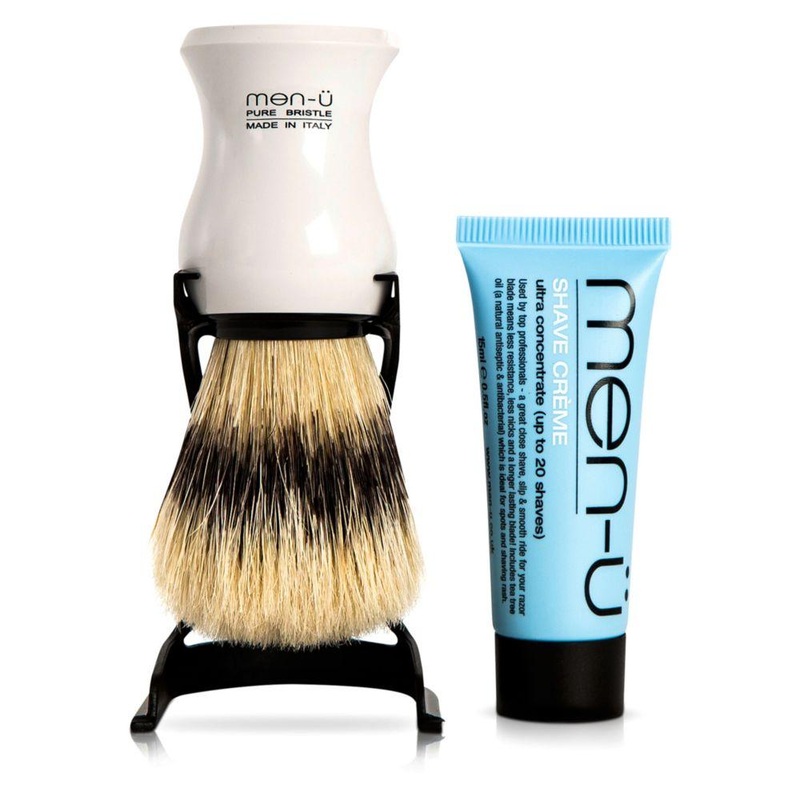 White Barbiere Pure Bristle Shaving Brush With Stand & Free 15Ml Shave CrMe Buddy