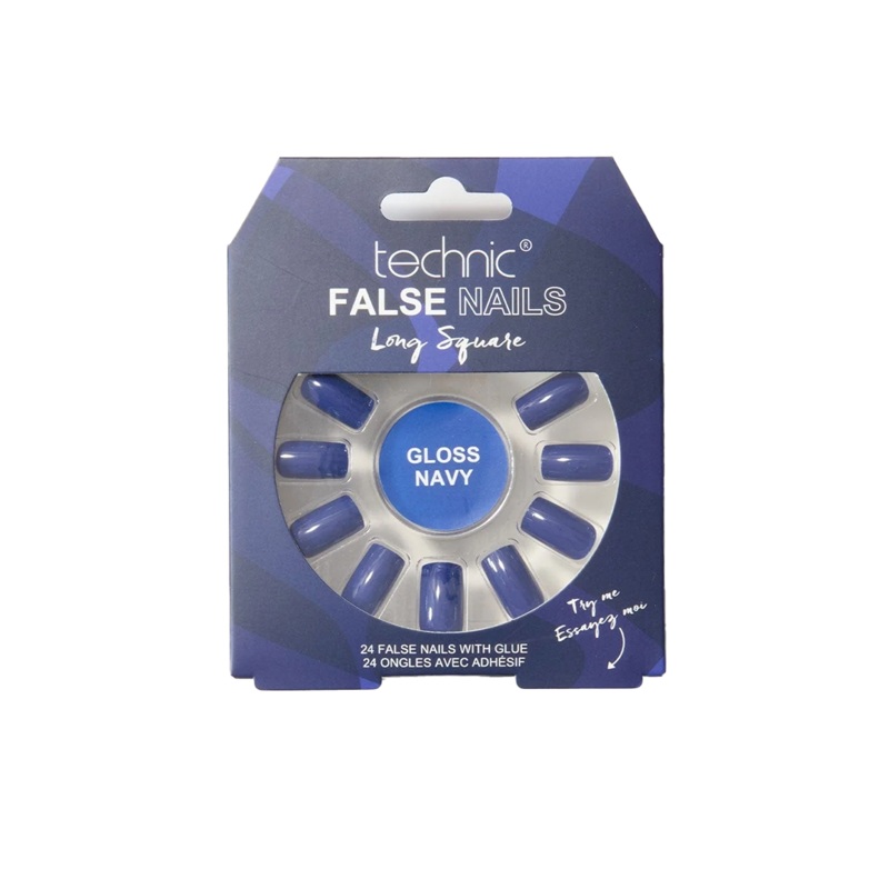 Technic Long Square False Nails Gloss Navy