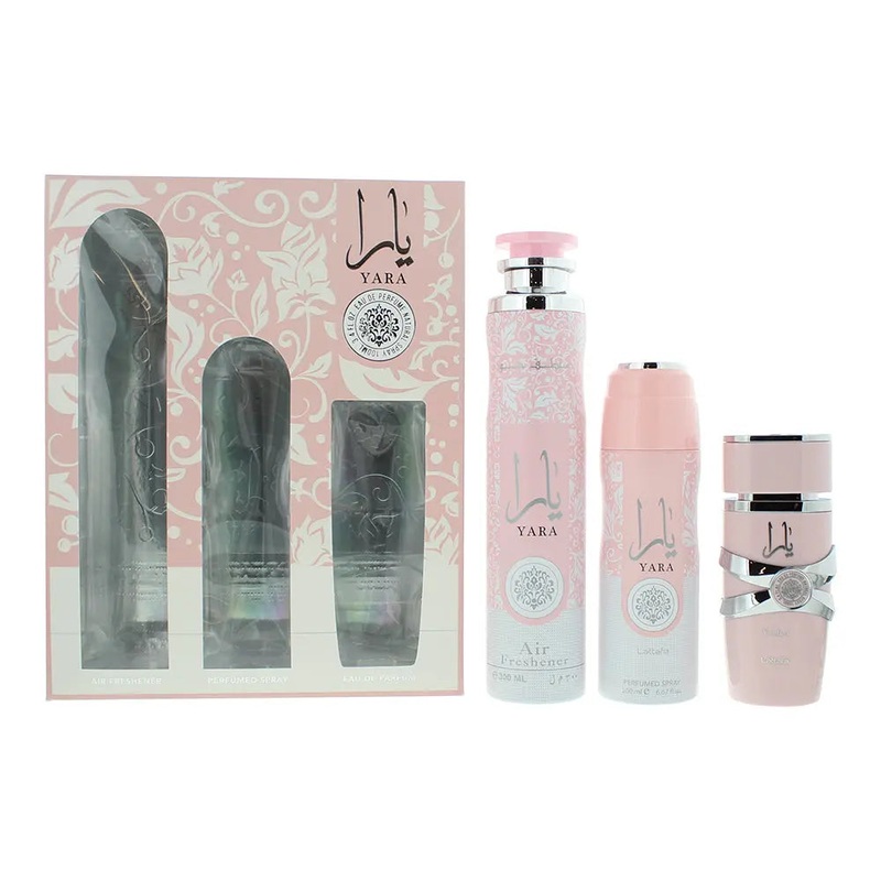 Lattafa Yara 3 Piece Gift Set: Eau de Parfum 100ml – Air Freshner 300 ml- Perfumed Spray 200ml