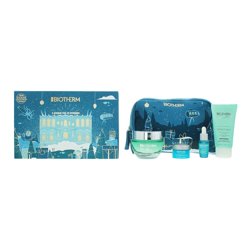 Biotherm Aquasource 4 Piece Gift Set: Hyalu Plump Gel 50ml – Plankton Elixir Serum 7ml – Plankton Eye Cream 5ml –  Purifying Foaming Cleanser 50ml