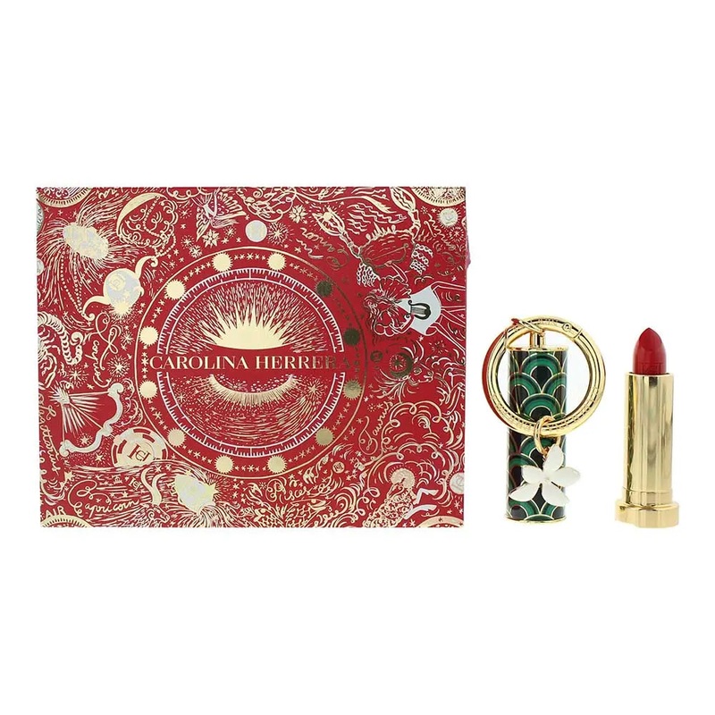 Carolina Herrera Fabulous Kiss 3 Piece Gift Set: Satin Red 310 Lipstick 3.5g – Jasmine Charm – Green Waves Cap