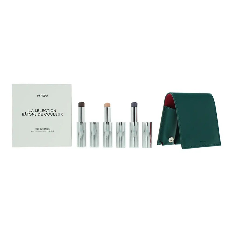 Byredo Deep Teal Set Of 3 + Leather Pouch: Solar Flare, Flower Play, Kumato Face